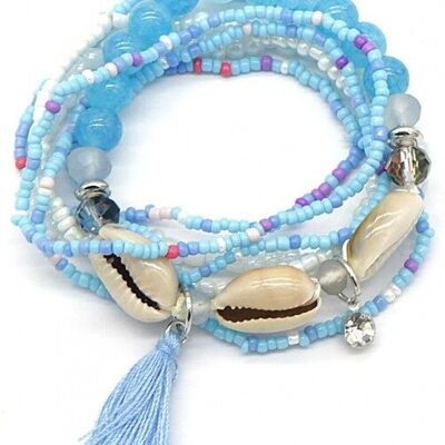 E-C2.2 B1644-003F Glassbeads Bracelet Set 6pcs Shells Blue