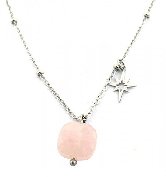 G-C8.1 N031-022S S.Collana in acciaio Stella - Quarzo rosa