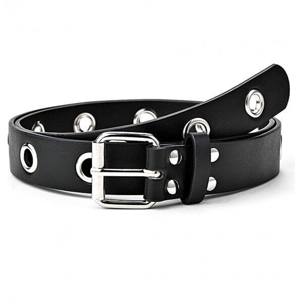 X-O7.3 BELT007-017 Cintura in PU con borchie regolabili 3 cm x 105 cm Nero