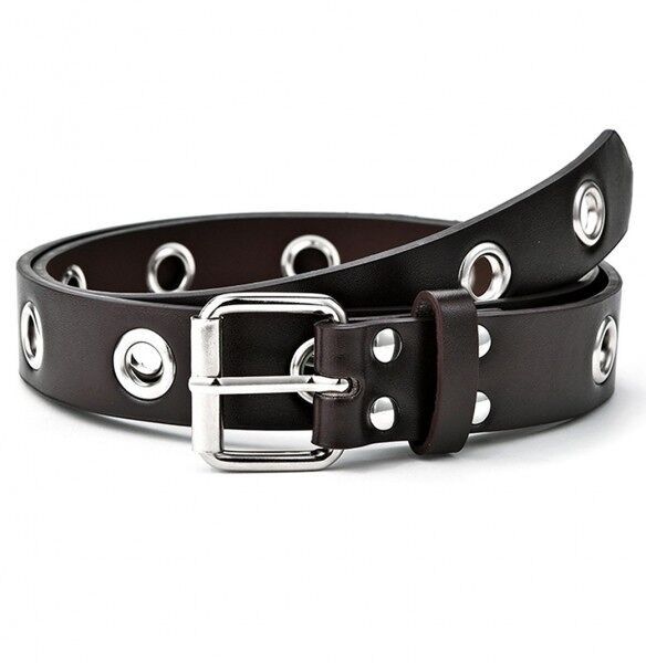 X-N9.2 BELT007-017 Cintura in PU con borchie regolabili 3 cm x 105 cm marrone scuro