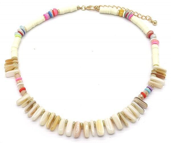 I-F16.2 N536-217 Collana di conchiglie 42-49 cm - Beige