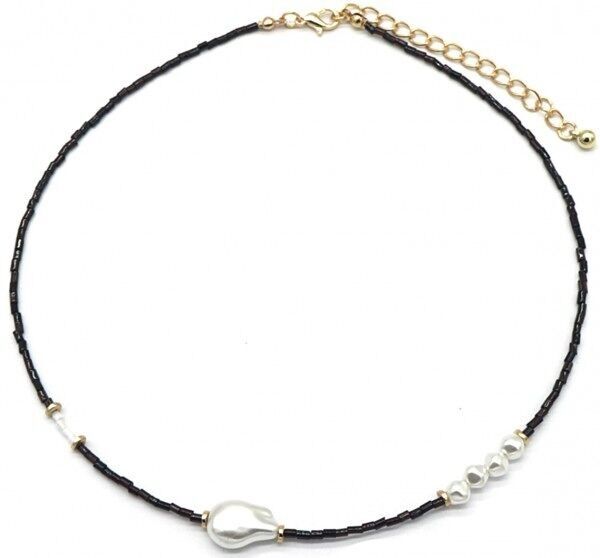 C-D4.2 N536-186B Collana Perle di Vetro - Perle 39-46cm - Nero