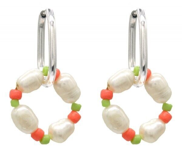 B-A19.3 E221-303S S.Orecchini in acciaio con perle d'acqua dolce 3 cm