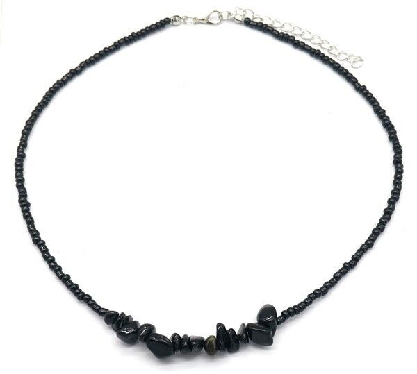 C-E2.1 N2175-006 Collana Perle di Vetro Pietre Nere