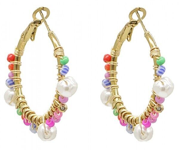 B-B15.3 E221-350 S. Orecchini in acciaio e perle 3.5cm Multi