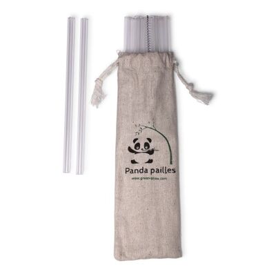 12 glass straws with brush and pouch Panda Pailles