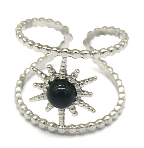 Sol-Re6.3 R221-239S S.Anello in acciaio regolabile con agata nera