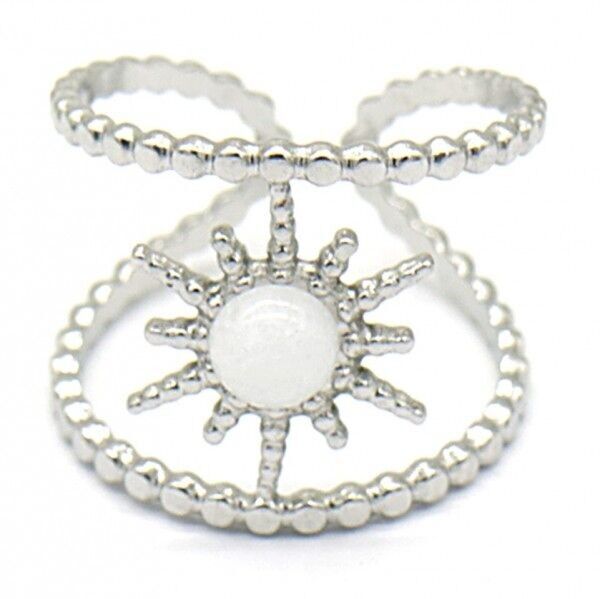 Sol-C6.4 R221-239S S.Anello in acciaio regolabile Calcedonio bianco