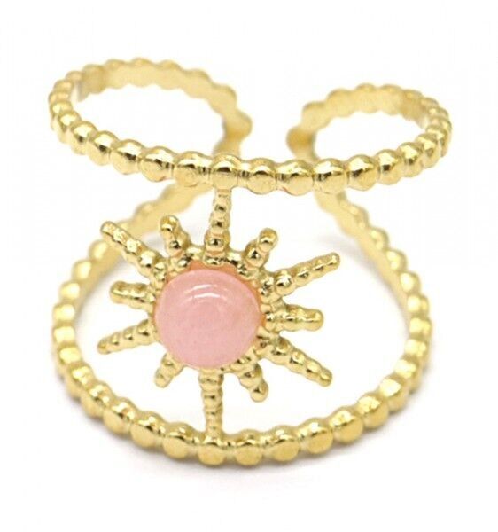 Sol-Re6.5 R221-239G S.Anello in acciaio regolabile con quarzo rosa