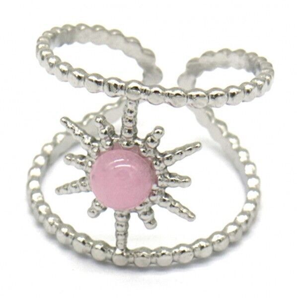 Sol-C6.1 R221-239S S.Anello in acciaio regolabile con quarzo rosa