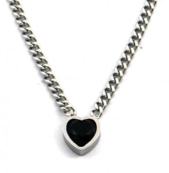 F-B18.3 N221-308S S.Collana in acciaio con zircone cubico a forma di cuore da 8 mm nero