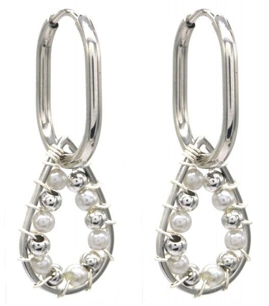 C-C20.5 E221-357S S.Orecchini in acciaio e perle di vetro 4 cm