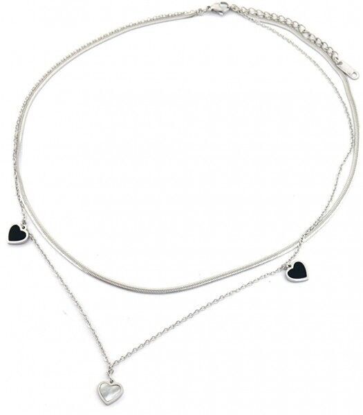 D-D7.1 N042-010 S.Collana a strati in acciaio con cuori