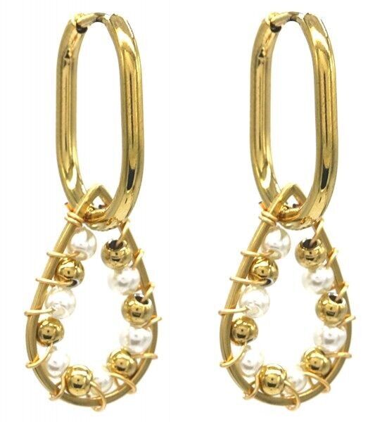 C-B9.2 E221-357G S.Orecchini in acciaio e perle di vetro 4 cm