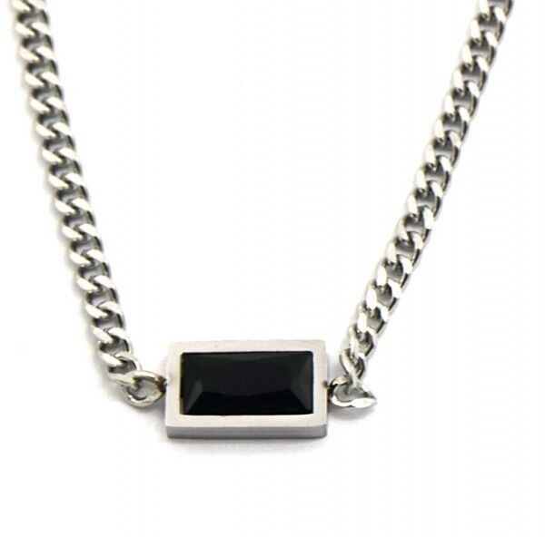 F-A7.2 N221-309S S.Collana in acciaio con zircone cubico rettangolare da 12 mm nero
