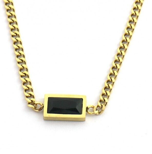 F-A21.1 N221-309G S.Collana in acciaio con zircone cubico rettangolare da 12 mm nero