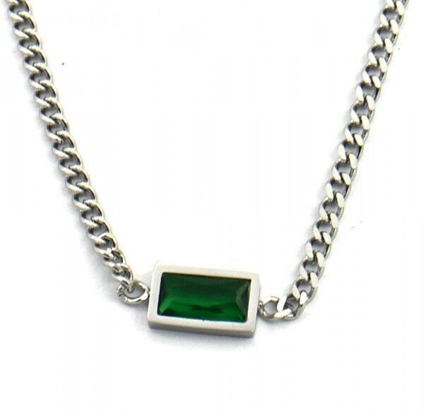 F-A20.1 N221-309S S.Collana in acciaio con zircone cubico rettangolare da 12 mm verde