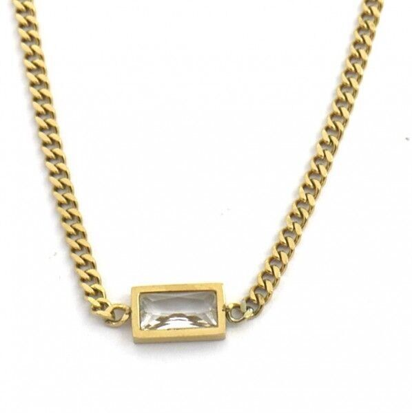 F-C20.2 N221-309G S.Collana in acciaio con zircone cubico rettangolare da 12 mm bianco