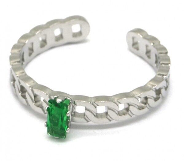 C-A5.5 R221-234S S.Catena ad anello in acciaio regolabile con zirconi cubici verdi