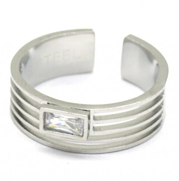 Sol-F5.2 R221-233S S.Catena ad anello in acciaio regolabile con zirconi bianchi