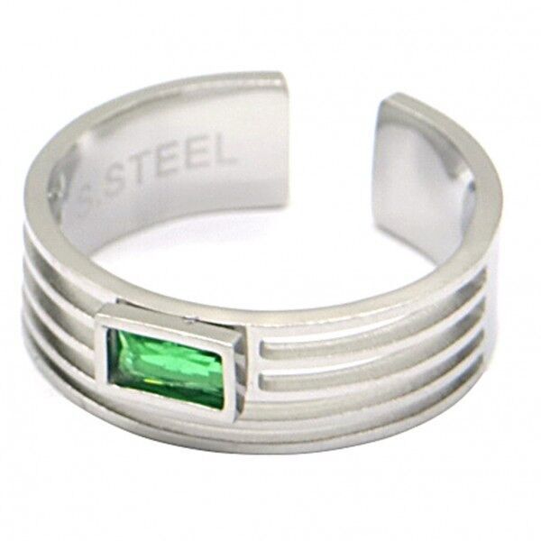 G-E18.3 R221-233S S.Catena ad anello in acciaio regolabile con zirconi cubici verdi