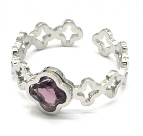 G-C5.5 R221-231S S.Anello in acciaio con cristallo argento-viola