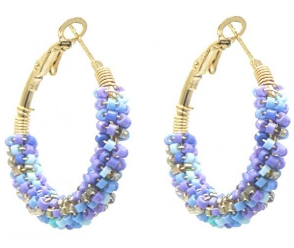 H-F7.4 E221-341 S. Orecchini in acciaio e perle di vetro 3.5 cm Blu