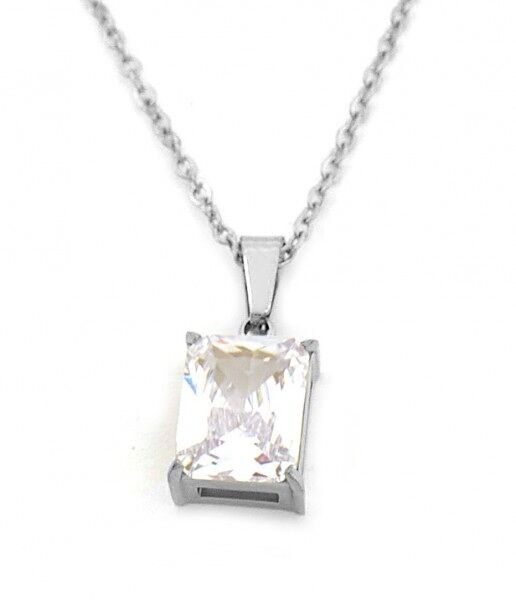 Do-E7.4 N042-015S S.Collana in acciaio con zircone cubico trasparente da 1 cm