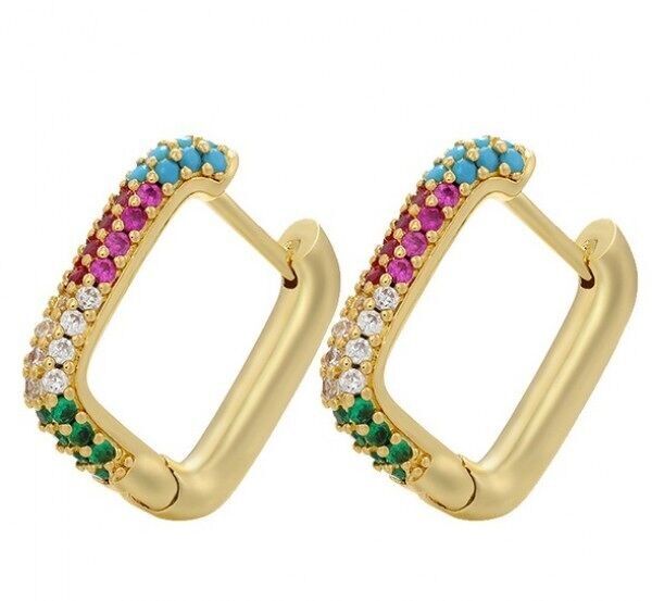 H-B17.3 EC007-010G Orecchini in rame con zirconi cubici arcobaleno 1.5cm