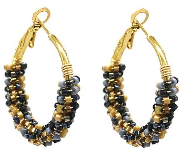 H-C22.3 E221-341 S. Orecchini in acciaio e perle di vetro 3.5 cm Nero