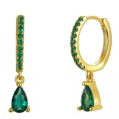 H-A19.3 EC007-001G Pendientes de cobre con circonitas verdes 2.3 cm