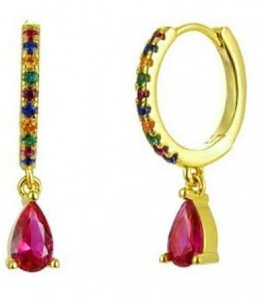 H-F6.3 EC007-001G Orecchini in rame con zirconi cubici arcobaleno 2.3cm