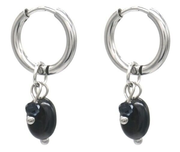 E-A17.4 E2275-002S S. Orecchini in acciaio da 12 mm, pietra 1.2x2.2 cm