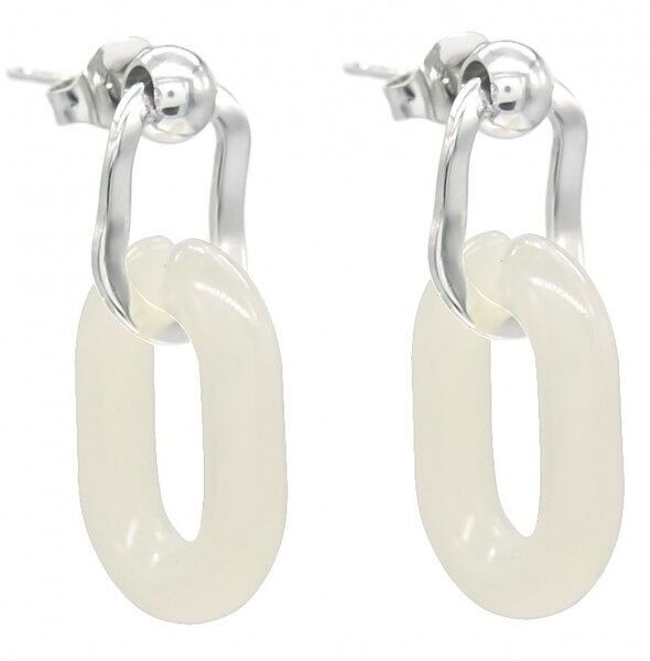 G-B19.3 E2275-015S S. Orecchini in acciaio con acrilico 2.8 cm Beige