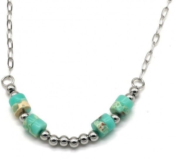 C-A8.1 N062-013S S.Collana in acciaio e pietre turchesi