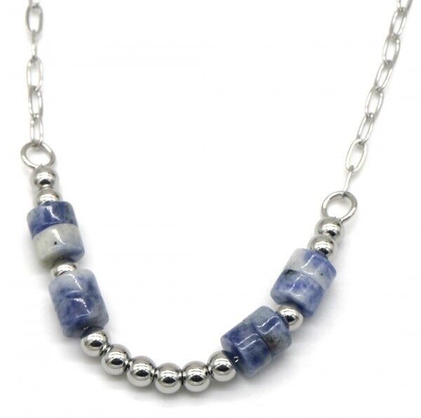 G-F8.3 N062-013S S.Collana in acciaio e pietre blu