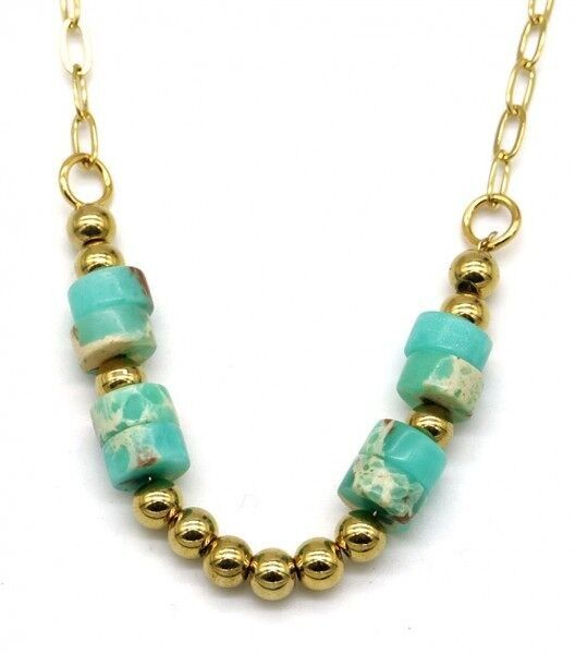 C-B15.3 N062-013G S.Collana in acciaio e pietre turchesi