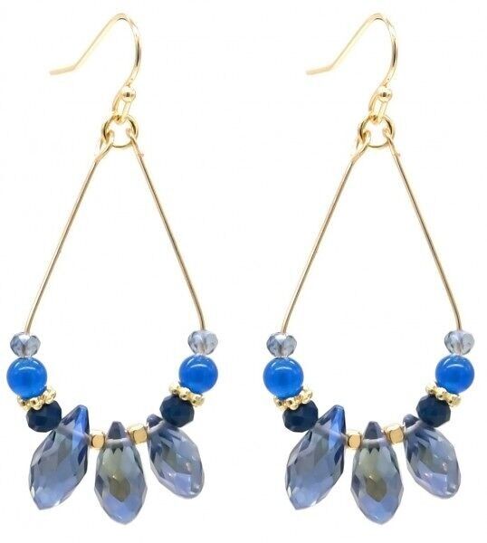 F-F18.1 E1660-017 Orecchini Perle di vetro 5x2cm Blu