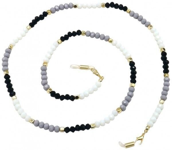 I-B9.2 GL1660-014 Catena per occhiali da sole con perline di vetro sfaccettate nere