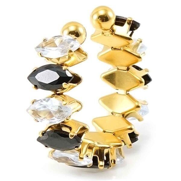 H-F4.3 R68-001 S.Anello in acciaio con cristalli regolabile bianco-nero