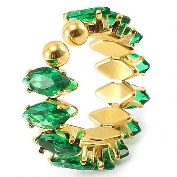 H-F15.2 R68-001 S.Anello in acciaio con cristalli regolabile verde