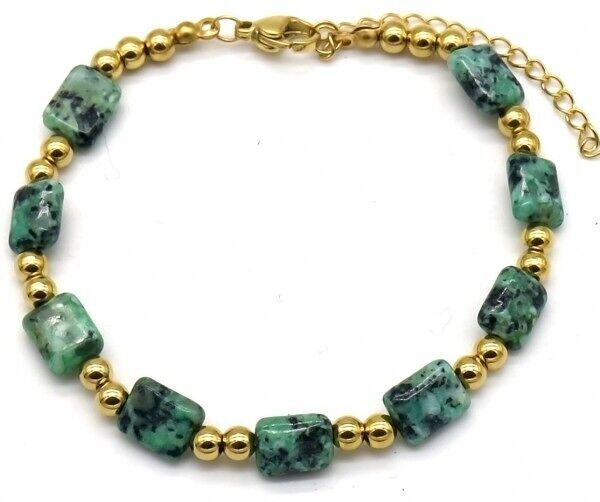 I-B20.2 B062-009G S. Bracciale in acciaio con pietra verde punteggiata