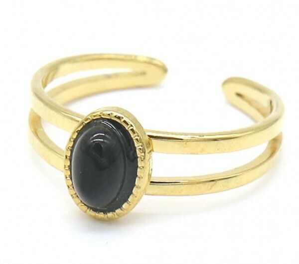 H-A15.1 R2142-018G S.Anello in acciaio regolabile con agata nera