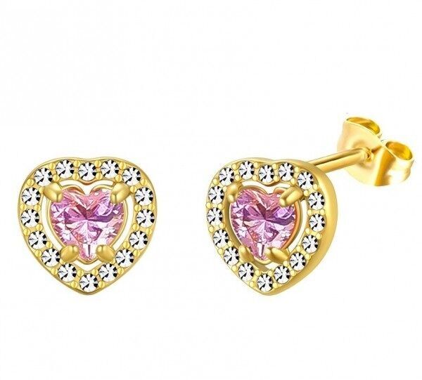 G-E17.5 ES65-107G S. Orecchini Acciaio Cuore CZ 10mm Rosa
