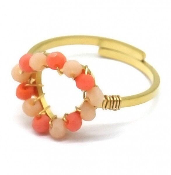 E-D4.4 R626-006A S.Anello in acciaio con perle di vetro rosa