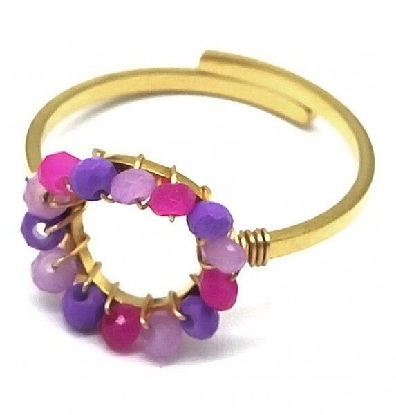 E-C20.2 R626-006D S.Anello in acciaio con perline di vetro viola