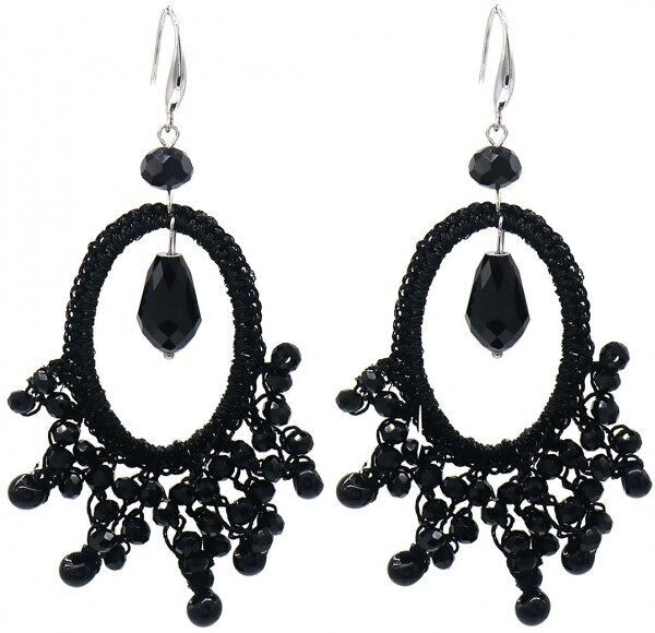 E-B9.1 E007-053E Orecchini in vetro sfaccettato 8.5x3cm Nero