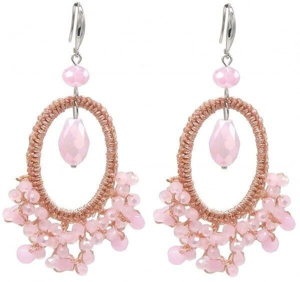 E-D7.3 E007-053D Orecchini in vetro sfaccettato 8.5x3cm Rosa