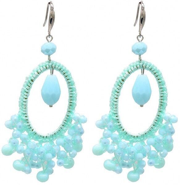 E-A20.5 E007-053A Orecchini in vetro sfaccettato 8.5x3cm Menta