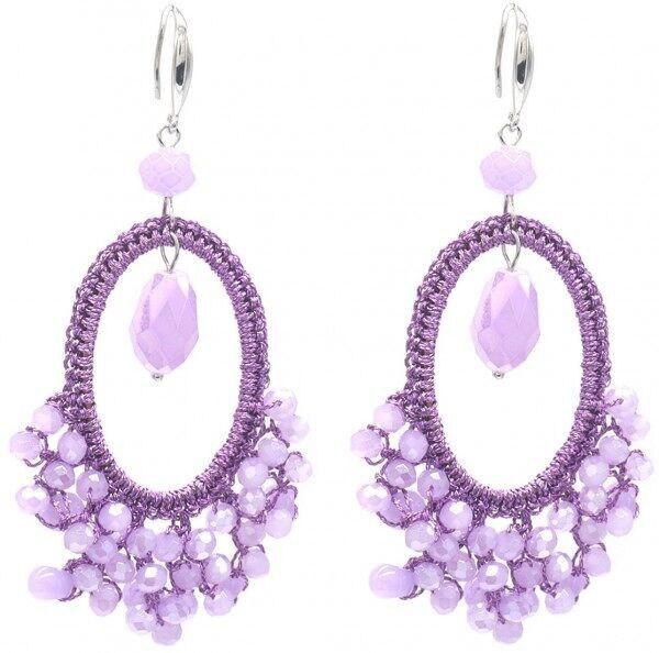 E-C8.2 E007-053C Orecchini in vetro sfaccettato 8.5x3cm Viola